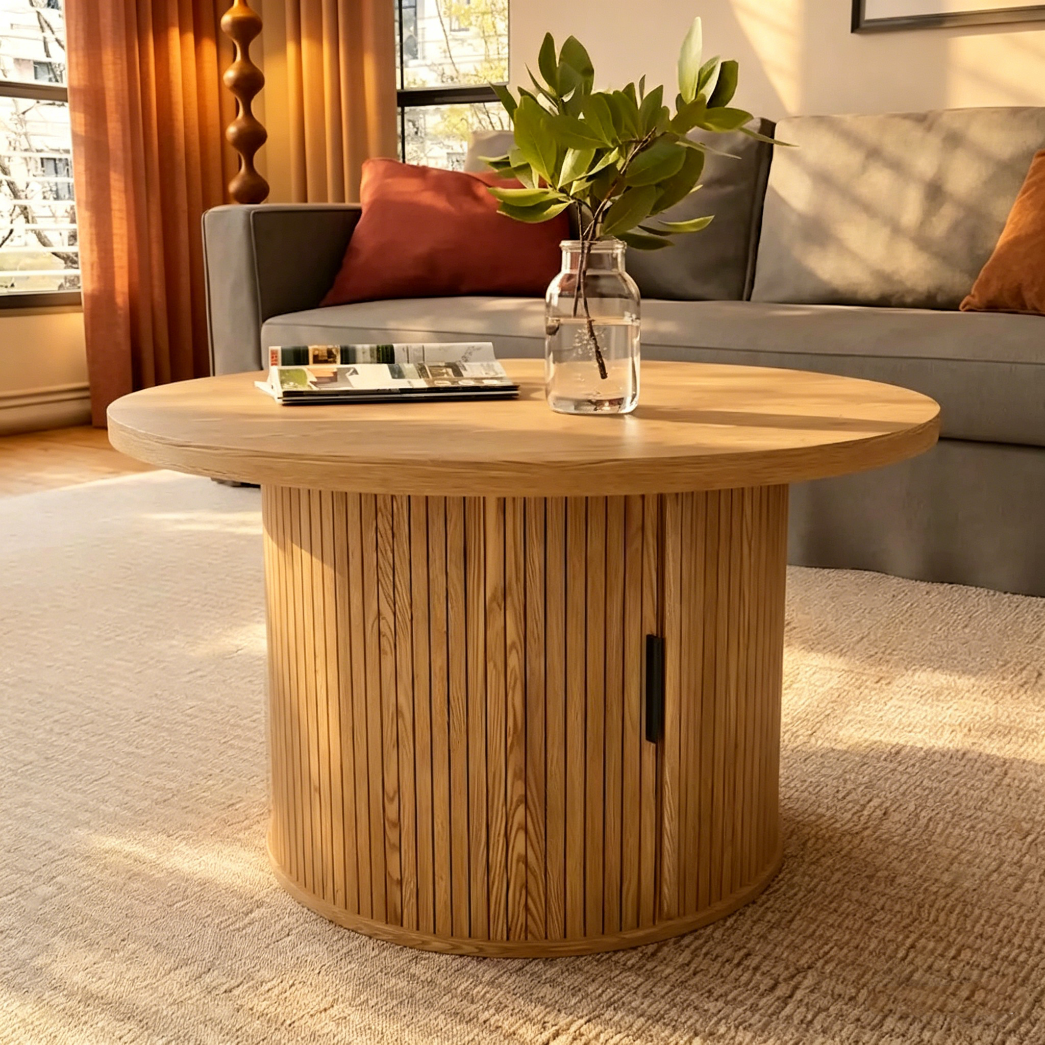 Table basse ronde avec étagères de rangement