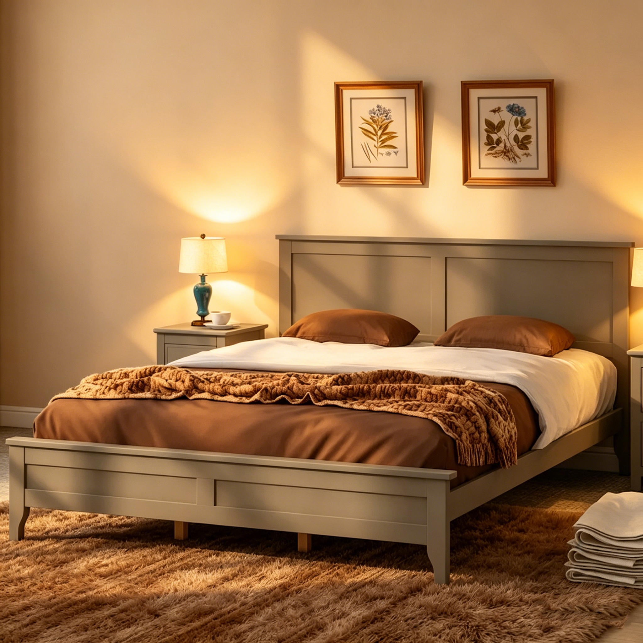 Lit plateforme queen en bois massif moderne