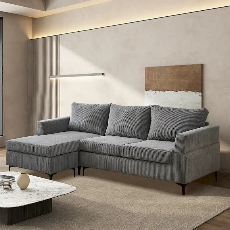 Canapé d'angle en forme de L avec revêtement en tissu polyester pour salon