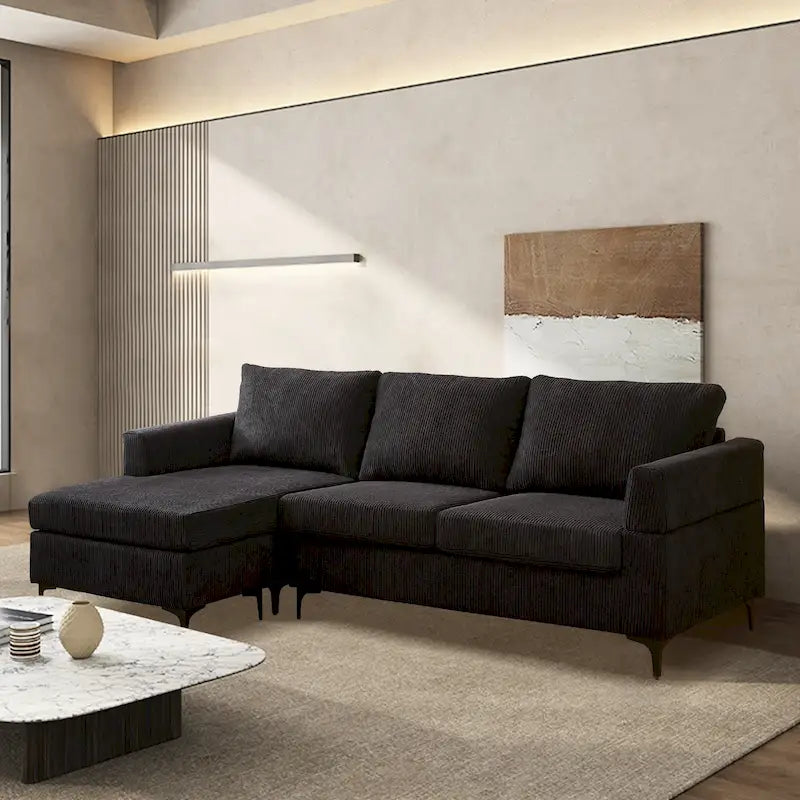 Canapé d'angle en forme de L avec revêtement en tissu polyester pour salon