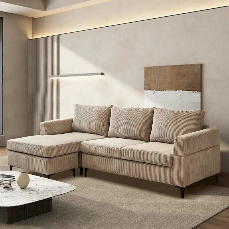 Canapé d'angle en forme de L avec revêtement en tissu polyester pour salon