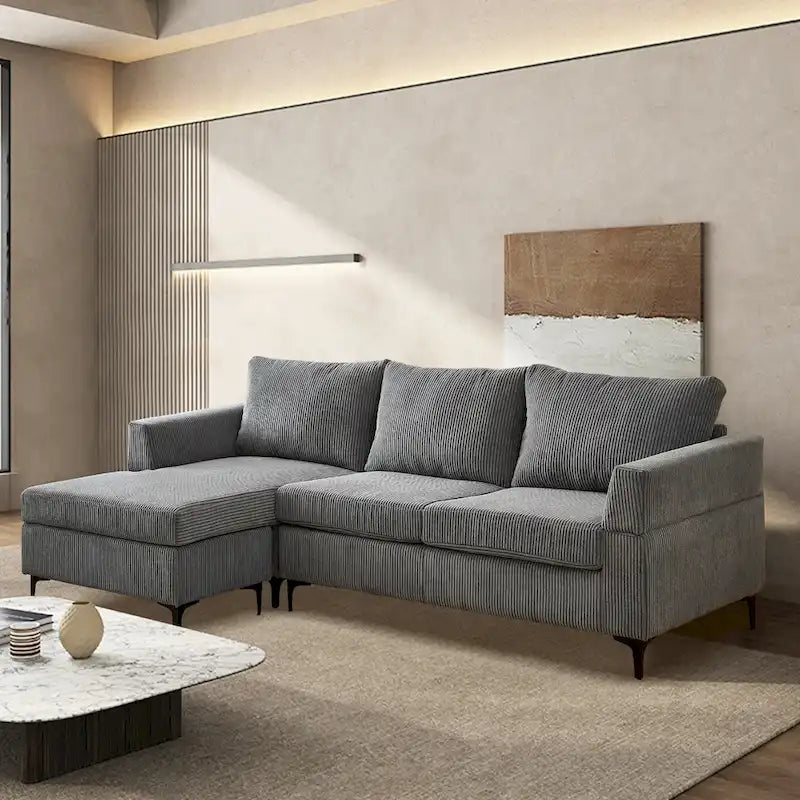 Canapé d'angle en forme de L avec revêtement en tissu polyester pour salon