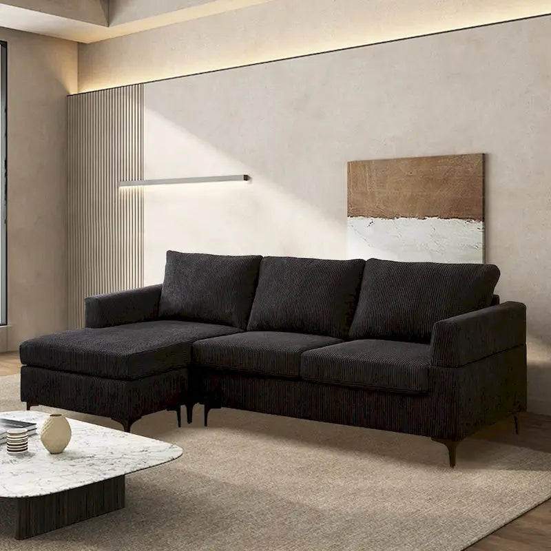 Canapé d'angle en forme de L avec revêtement en tissu polyester pour salon