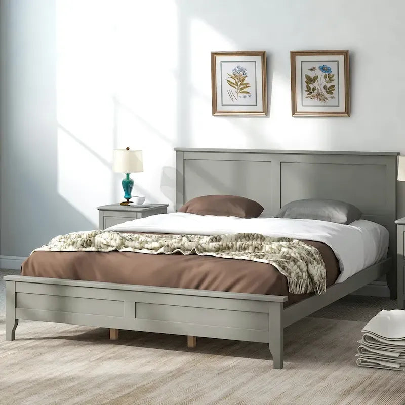 Lit plateforme queen en bois massif moderne