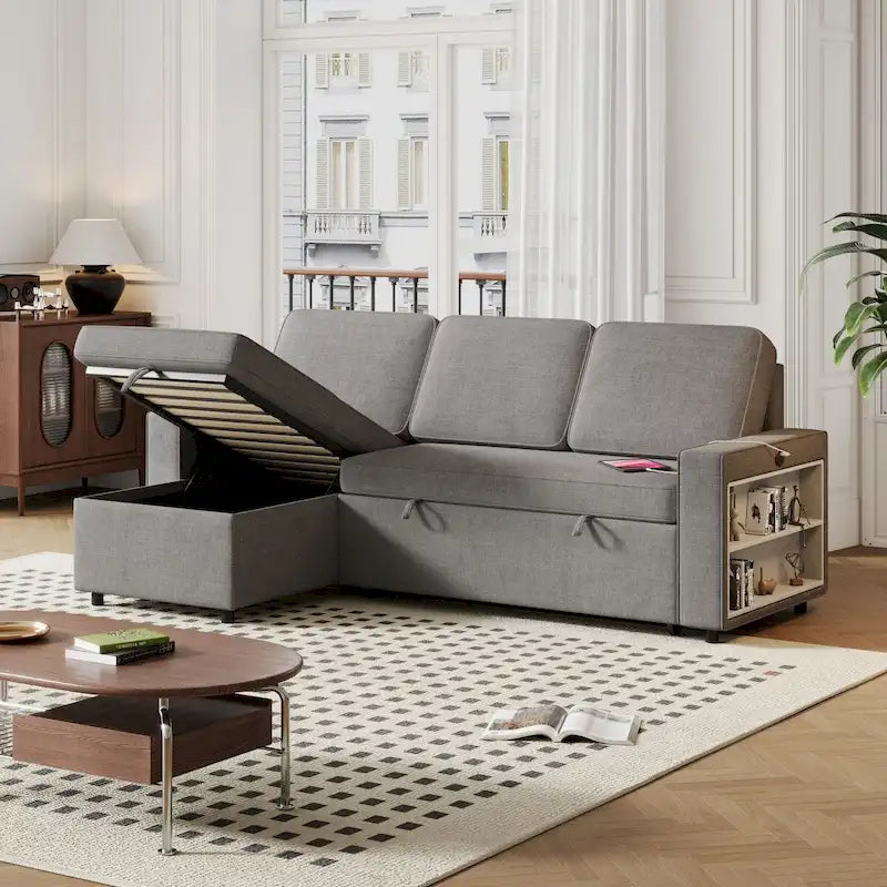 Canapé-lit extensible de 85,8 pouces, canapé d'angle avec port USB, canapé-lit convertible avec étagères de rangement.