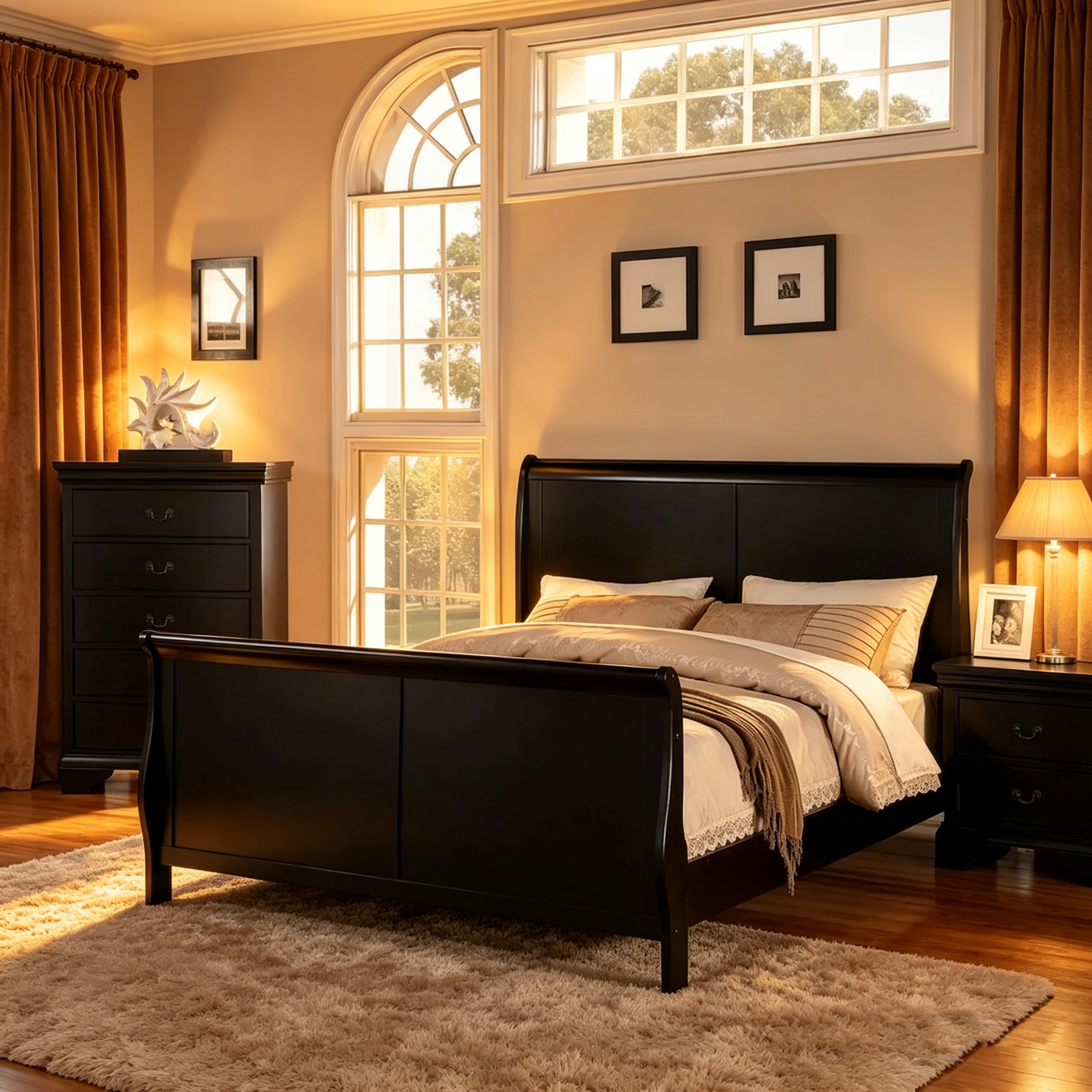 Lit moderne de taille King avec tête et pied de lit traîneau